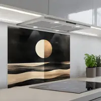 KitchenYeah Spatscherm 80x60 cm - Zelfklevende achterwand Maan - Cirkel - Goud - Keuken muurbeschermer - Spatwand fornuis