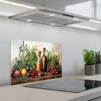 KitchenYeah Spatscherm 60x40 cm - Zelfklevende achterwand Stilleven - Kruiden - Specerijen - Fruit - Kleurrijk - Keuken muurbeschermer - Spatwand fornuis