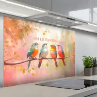 KitchenYeah Spatscherm 120x80 cm - Zelfklevende achterwand Vogels - Tak - Quote - Roze - Keuken muurbeschermer - Spatwand fornuis