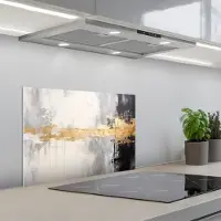 KitchenYeah Spatscherm 60x40 cm - Zelfklevende achterwand Goud - Luxe - Acryl - Kunst - Keuken muurbeschermer - Spatwand fornuis