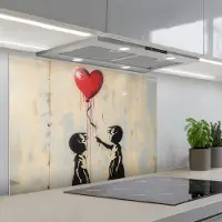 KitchenYeah Spatscherm 80x55 cm - Zelfklevende achterwand Street art - Banksy - Ballon - Graffiti - Hart - Keuken muurbeschermer - Spatwand fornuis