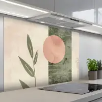 KitchenYeah Spatscherm 120x80 cm - Zelfklevende achterwand Geometrisch - Roze - Groen - Natuur - Keuken muurbeschermer - Spatwand fornuis