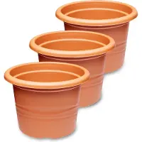 Garronda 3x Plantenpot Bloempot - Kunststof - Rond - Plantenbak - Terracotta - ⌀15cm H=10,5cm - GD-NIC-Barcelona95