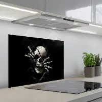 KitchenYeah Spatscherm 70x50 cm - Zelfklevende achterwand Schedel - Zwart - Doodshoofd - Eng - Keuken muurbeschermer - Spatwand fornuis