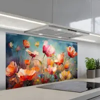 KitchenYeah Spatscherm 120x60 cm - Zelfklevende achterwand Bloemen - Watercolor - Kunst - Botanisch - Natuur - Keuken muurbeschermer - Spatwand fornuis