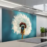 KitchenYeah Spatscherm 120x80 cm - Zelfklevende achterwand Paardenbloem - Natuur - Bloemen - Blauw - Keuken muurbeschermer - Spatwand fornuis