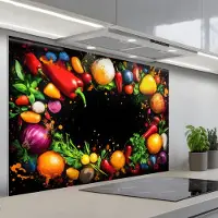 KitchenYeah Spatscherm 120x80 cm - Zelfklevende achterwand Groente - Graffiti - Kleurrijk - Koken - Abstract - Keuken muurbeschermer - Spatwand fornuis