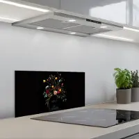 KitchenYeah Spatscherm 70x30 cm - Zelfklevende achterwand Klassiek - Vaas - Boeket - Bloemen - Keuken muurbeschermer - Spatwand fornuis