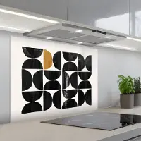 KitchenYeah Spatscherm 90x70 cm - Zelfklevende achterwand Modern - Halve cirkel - Goud - Zwart - Keuken muurbeschermer - Spatwand fornuis