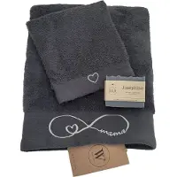Walra - Geborduurde Handdoek en Washandje voor Mama - Ambachetlijke zeep- Natuurlijke ingrediënten - Antraciet - Moederdag cadeau - Oneindig teken met hartje
