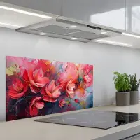 KitchenYeah Spatscherm 90x45 cm - Zelfklevende achterwand Bloemen - Roze - Natuur- Kunst - Abstract - Keuken muurbeschermer - Spatwand fornuis