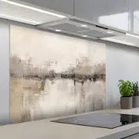 KitchenYeah Spatscherm 100x75 cm - Zelfklevende achterwand Moderne kunst - Abstract - Beige - Keuken muurbeschermer - Spatwand fornuis