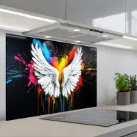 KitchenYeah Spatscherm 90x60 cm - Zelfklevende achterwand Vleugels - Verfspatten - Kleurrijk - Keuken muurbeschermer - Spatwand fornuis