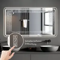 Merax LED Badkamerspiegel - 100x60cm - Frameloze Wandspiegel - Anti-condens Functie - Dimbaar Licht - Slimme Spiegel met Geheugenfunctie - Moderne Badkamerverlichting