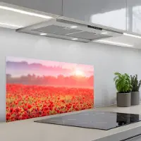 KitchenYeah Spatscherm 80x40 cm - Zelfklevende achterwand Bloemen - Klaprozen - Rood - Bloemenveld - Keuken muurbeschermer - Spatwand fornuis
