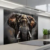 KitchenYeah Spatscherm 100x75 cm - Zelfklevende achterwand Olifant - Watercolor - Wilde dieren - Luxe - Keuken muurbeschermer - Spatwand fornuis