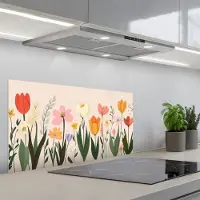 KitchenYeah Spatscherm 80x40 cm - Zelfklevende achterwand Pasteltinten - Bloemen - Illustratie - Keuken muurbeschermer - Spatwand fornuis