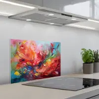 KitchenYeah Spatscherm 60x40 cm - Zelfklevende achterwand Olieverf - Kunst - Abstract - Kleurrijk - Keuken muurbeschermer - Spatwand fornuis