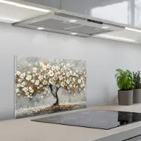 KitchenYeah Spatscherm 60x40 cm - Zelfklevende achterwand Boom - Goud - Bloemen - Abstract - Kunst - Keuken muurbeschermer - Spatwand fornuis