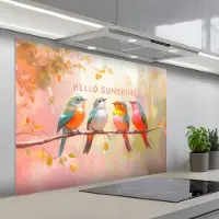 KitchenYeah Spatscherm 100x75 cm - Zelfklevende achterwand Vogels - Tak - Quote - Roze - Keuken muurbeschermer - Spatwand fornuis