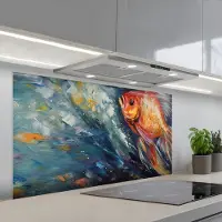 KitchenYeah Spatscherm 120x60 cm - Zelfklevende achterwand Vissen - Water - Dieren - Kunst - Olieverf - Keuken muurbeschermer - Spatwand fornuis