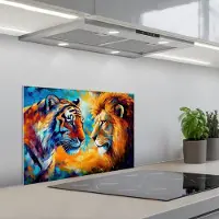 KitchenYeah Spatscherm 60x40 cm - Zelfklevende achterwand Dieren - Kunst - Leeuw - Tijger - Keuken muurbeschermer - Spatwand fornuis