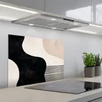 KitchenYeah Spatscherm 70x50 cm - Zelfklevende achterwand Abstract - Japandi - Beige - Modern - Keuken muurbeschermer - Spatwand fornuis