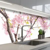 KitchenYeah Keuken achterwand 200x80 cm - Spatscherm zelfklevend Kersenbloesem - Roze - Bloemen - Sakura - Natuur - Muurbeschermer - Spatwand fornuis