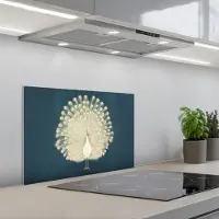 KitchenYeah Spatscherm 60x40 cm - Zelfklevende achterwand Vogel - Blauw - Vintage - Keuken muurbeschermer - Spatwand fornuis
