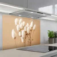 KitchenYeah Spatscherm 90x60 cm - Zelfklevende achterwand Bloemen - Planten - Bruin - Pastel - Keuken muurbeschermer - Spatwand fornuis