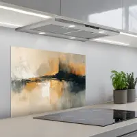 KitchenYeah Spatscherm 70x55 cm - Zelfklevende achterwand Modern - Abstract - Goud - Zwart - Keuken muurbeschermer - Spatwand fornuis