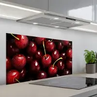 KitchenYeah Spatscherm 100x50 cm - Zelfklevende achterwand Rood - Fruit - Kersen - Keuken muurbeschermer - Spatwand fornuis