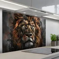 KitchenYeah Spatscherm 120x80 cm - Zelfklevende achterwand Leeuw - Dieren - Portret - Zwart - Luxe - Keuken muurbeschermer - Spatwand fornuis