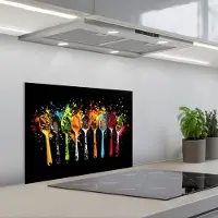 KitchenYeah Spatscherm 60x45 cm - Zelfklevende achterwand Lepels - Kruiden - Modern - Graffiti - Verf - Kleurrijk - Keuken muurbeschermer - Spatwand fornuis