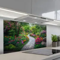 KitchenYeah Spatscherm 120x60 cm - Zelfklevende achterwand Park - Bloemen - Tuin - Keuken muurbeschermer - Spatwand fornuis