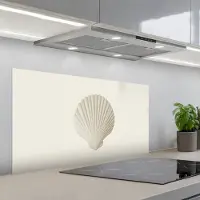 KitchenYeah Spatscherm 100x50 cm - Zelfklevende achterwand Schelp - Minimalistisch - Wit - Keuken muurbeschermer - Spatwand fornuis