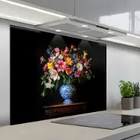 KitchenYeah Spatscherm 100x75 cm - Zelfklevende achterwand Kleur - Vaas - Bloemen - Boeket - Keuken muurbeschermer - Spatwand fornuis