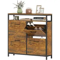 Merax Schoenenkast met 4 Klapladen – Smalle Industriële Schoenenkast voor 12–20 Paar – Schoenenorganizer met Open Legplank – 98×24×95 cm – Rustic Brown/Zwart