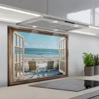 KitchenYeah Spatscherm 80x60 cm - Zelfklevende achterwand Doorkijk - Strandstoelen - Duinen - Zee - Natuur - Keuken muurbeschermer - Spatwand fornuis