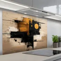 KitchenYeah Spatscherm 120x80 cm - Zelfklevende achterwand Abstract - Zwart - Goud - Modern - Keuken muurbeschermer - Spatwand fornuis
