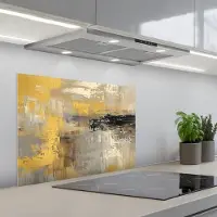 KitchenYeah Spatscherm 70x55 cm - Zelfklevende achterwand Abstract - Geel - Modern - Beige - Keuken muurbeschermer - Spatwand fornuis