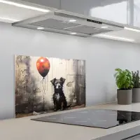 KitchenYeah Spatscherm 60x40 cm - Zelfklevende achterwand Graffiti - Hond - Ballon - Dieren - Keuken muurbeschermer - Spatwand fornuis