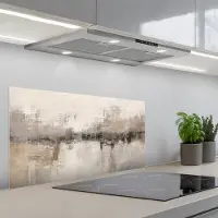 KitchenYeah Spatscherm 80x40 cm - Zelfklevende achterwand Moderne kunst - Abstract - Beige - Keuken muurbeschermer - Spatwand fornuis