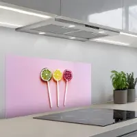 KitchenYeah Spatscherm 80x40 cm - Zelfklevende achterwand Lolly - Snoep - Citrus - Keuken muurbeschermer - Spatwand fornuis