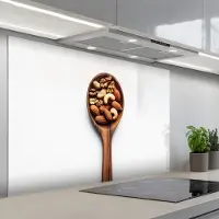 KitchenYeah Spatscherm 120x80 cm - Zelfklevende achterwand Noten - Wit - Hout - Keuken muurbeschermer - Spatwand fornuis