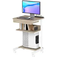 Merax Rollende Computerbureau – Compact Bureau Met Lade En Planken – Laptoptafel Op Wielen – 56×51×79 cm – Eiken Wit