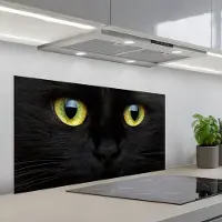 KitchenYeah Spatscherm 100x50 cm - Zelfklevende achterwand Kat - Zwart - Dieren - Natuur - Keuken muurbeschermer - Spatwand fornuis