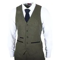 Paul Andrew Heren olijfgroene wolmix tweed formele vesten