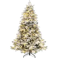 Costway Kunstkerstboom, 180 cm, met sneeuwgevlokken, met warmwitte ledlampen, wit + groen