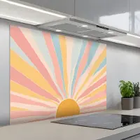 KitchenYeah Spatscherm 100x75 cm - Zelfklevende achterwand Illustratie - Zon - Pastelkleuren - Keuken muurbeschermer - Spatwand fornuis